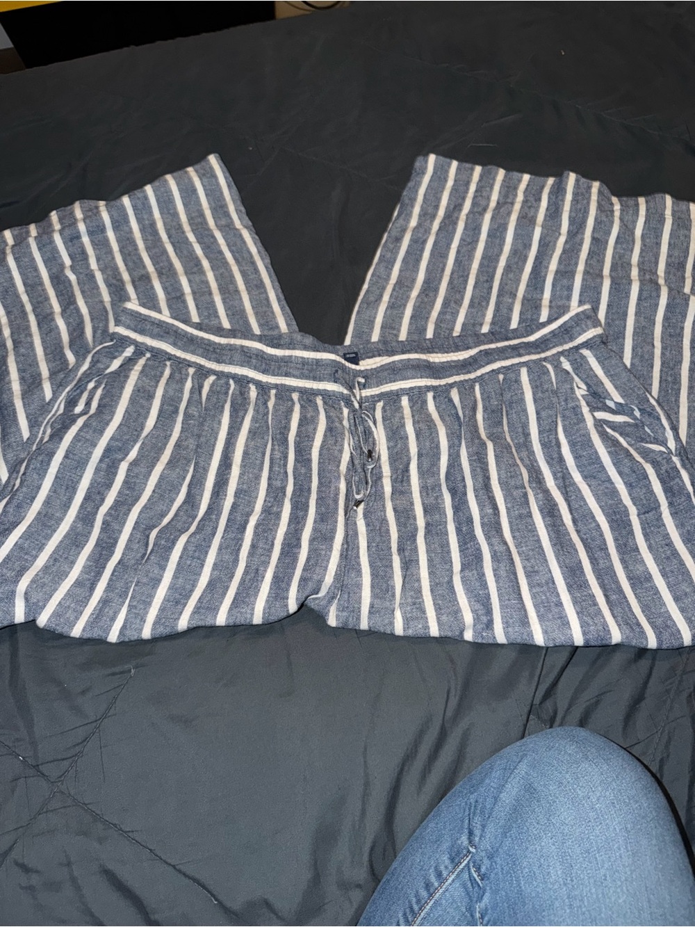Chaps Navy and White Striped Wide-Leg Pants